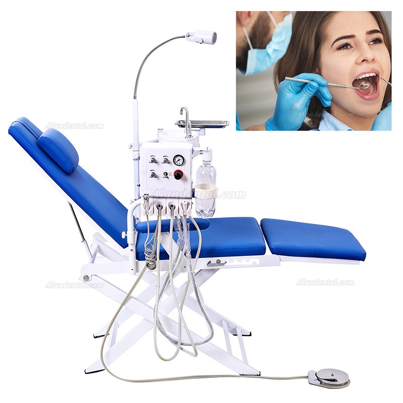 Portable Dental Mobile Chair Folding Chair with LED Light + Air Turbine Unit + Dental Tray